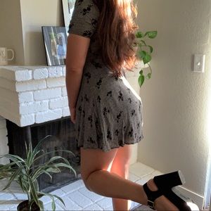 LUSH Gray Floral Skater Mini Dress
